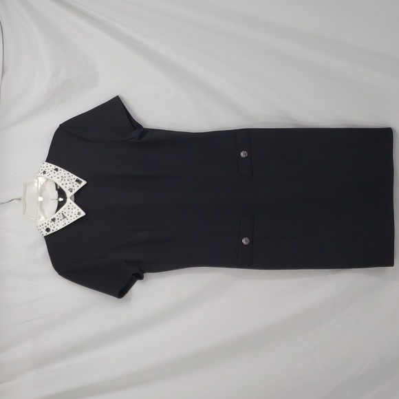 Karl Lagerfeld Studded Collared Mini Dress Black White Silver Mirrored Accents 8 - Picture 6 of 17